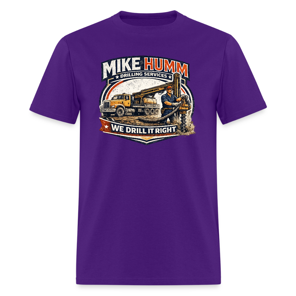 Mike Humm Drilling Services T-Shirt (Adult Humor, Sexual Humor) Color: blue dusk