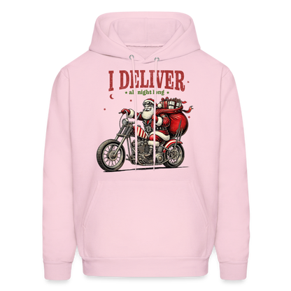 Biker Santa - I Deliver All Night Long (Naughty Christmas) Hoodie - pale pink