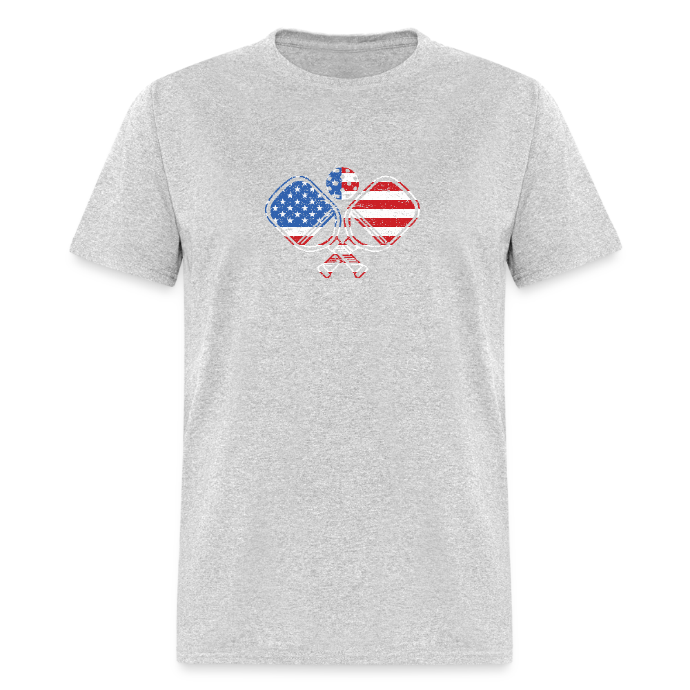 American Flag Pickleball Paddle T-Shirt - heather gray