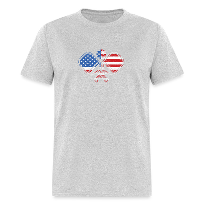 American Flag Pickleball Paddle T-Shirt - heather gray