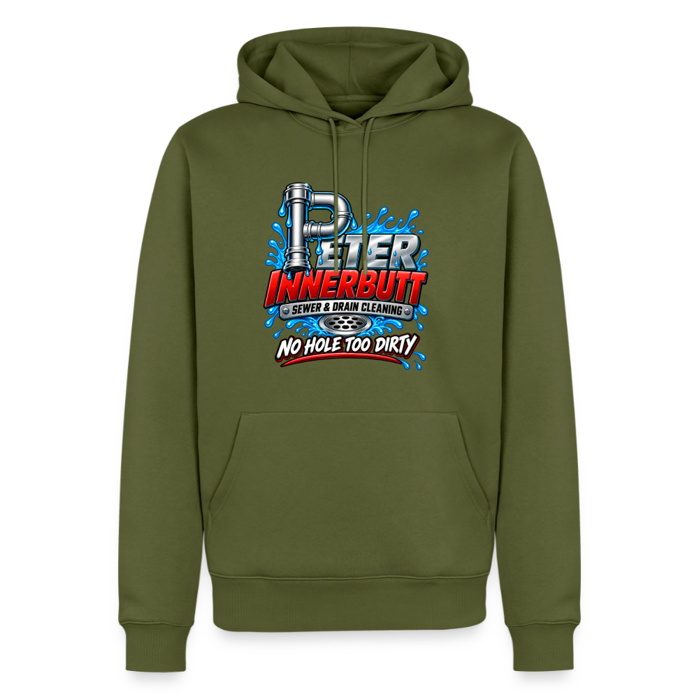 Peter Innerbutt Sewer & Drain Cleaning Funny Adult Humor Hoodie Color: khaki green