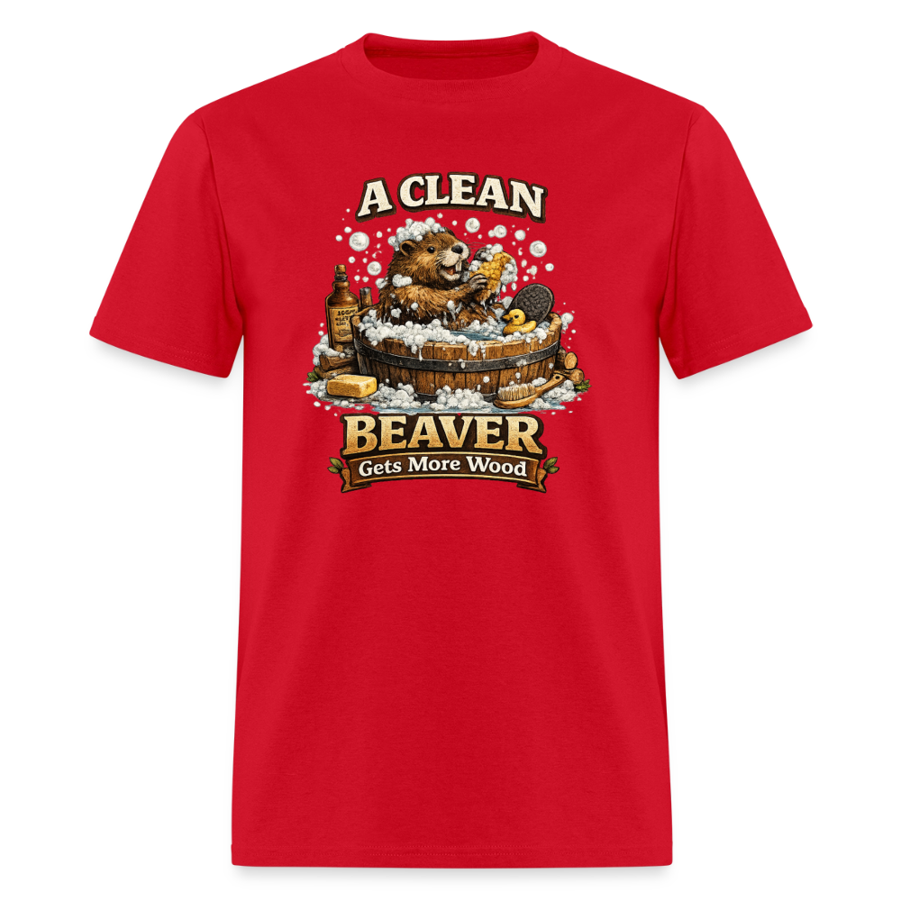 A Clean Beaver Gets More Wood Funny Adult Tee Color: red