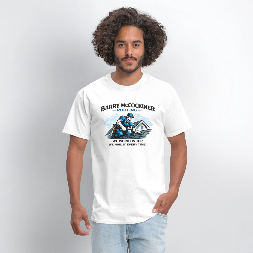 Barry McCockiner Roofing Funny Adult T-Shirt Color: Orange