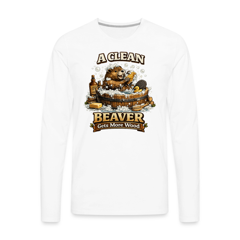 Clean Beaver Gets More Wood Funny Long Sleeve Tee Color: white
