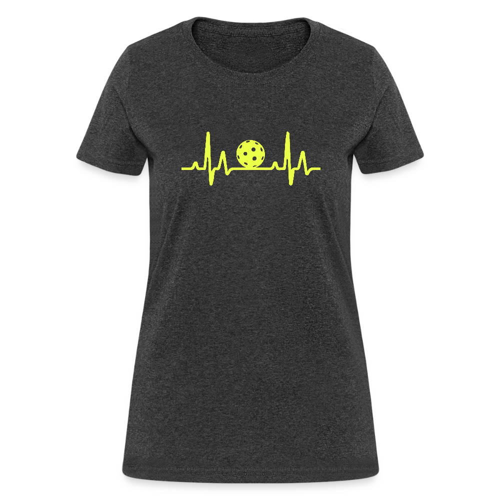 Pickleball Heartbeat Women's Contoured T-Shirt - heather black