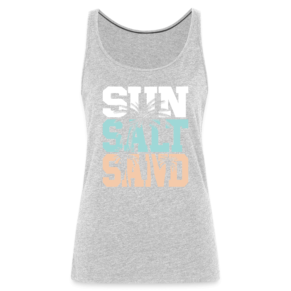 Sun Salt Sand Women’s Tank Top with Palm Tree Beach Theme - heather gray
