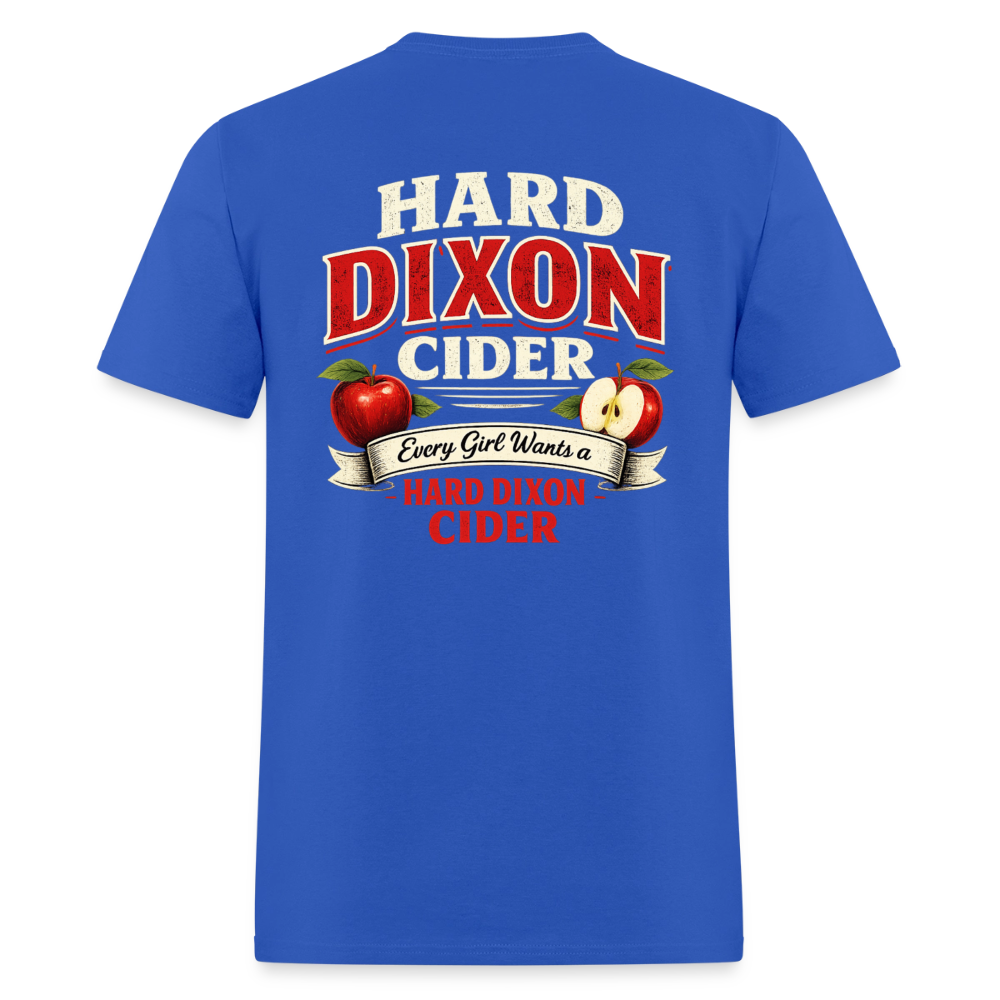Hard Dixon Cider Funny T-Shirt (Front & Back) Color: Blue Dusk