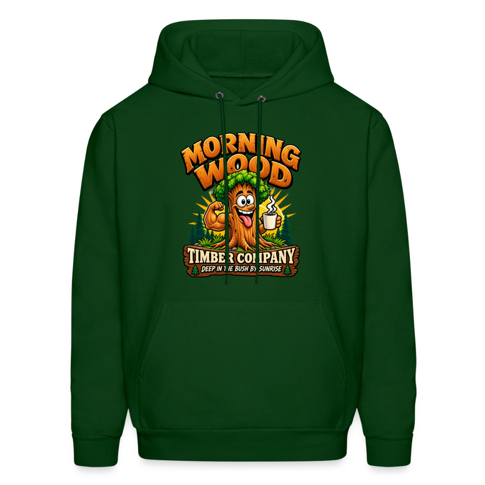 Morning Wood Timber Company Funny Adult Humor Hoodie Color: Forest Green