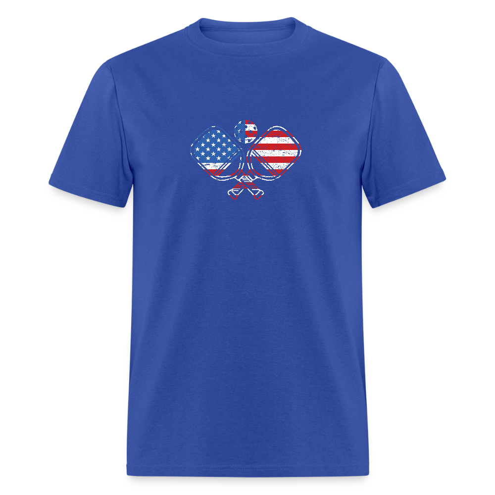 American Flag Pickleball Paddle T-Shirt - royal blue