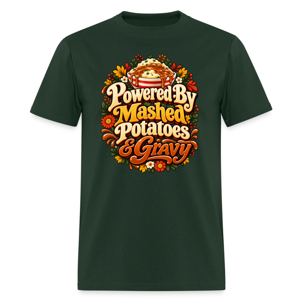 Powered by Mashed Potatoes & Gravy – Fall Floral T-Shirt - forest green