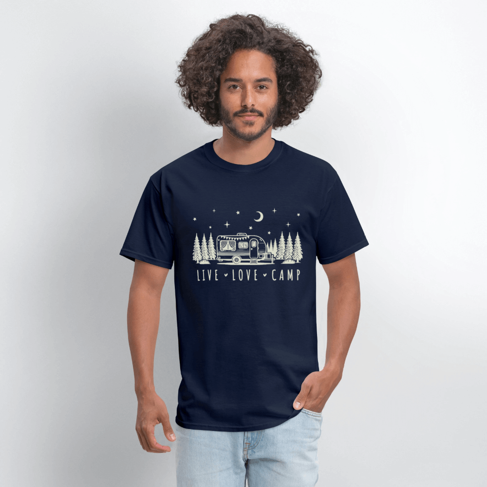 Live Love Camp T-Shirt – Camper Under the Night Sky - navy