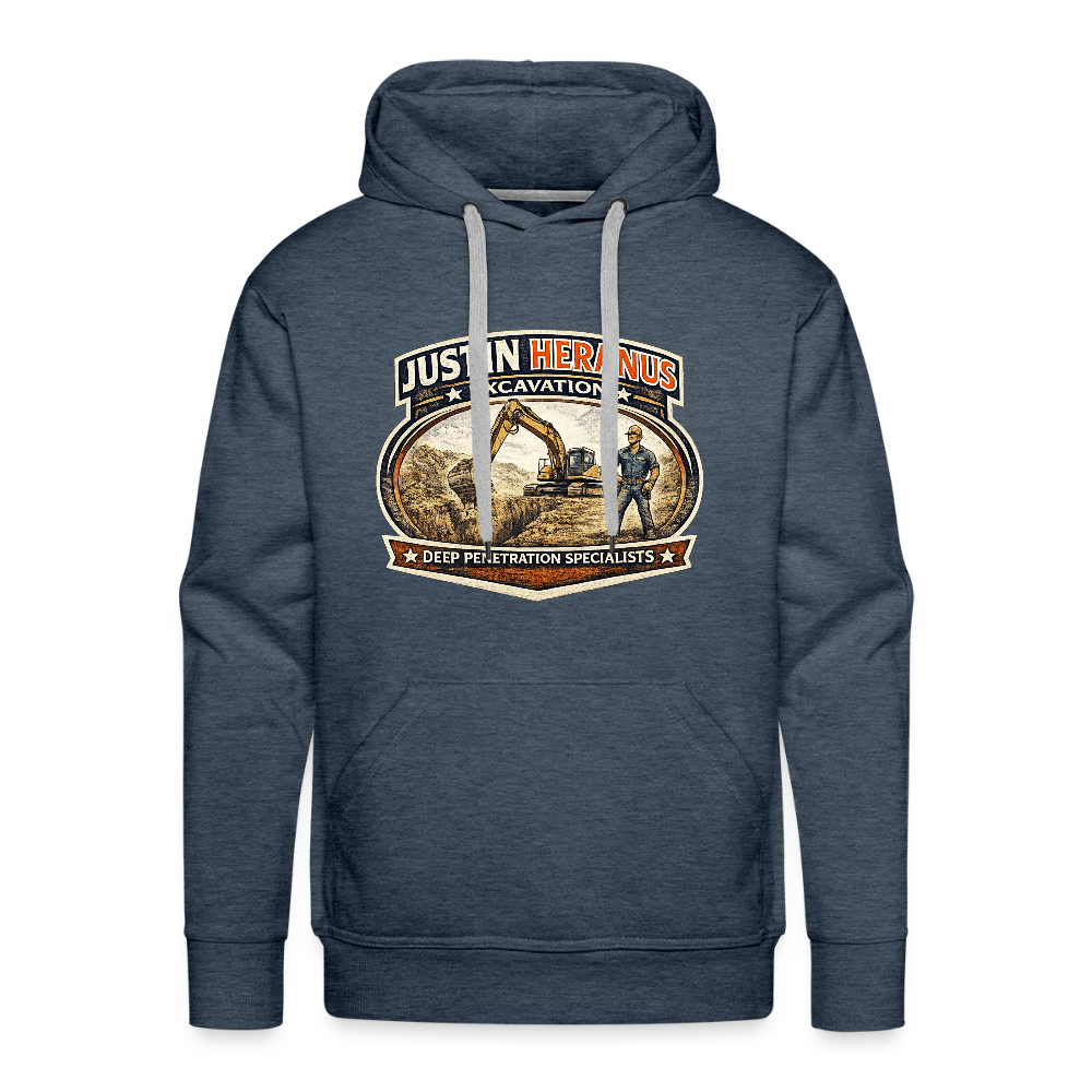 Justin Heranus Drilling Co Hoodie Funny Adult Humor Gear Color: heather denim