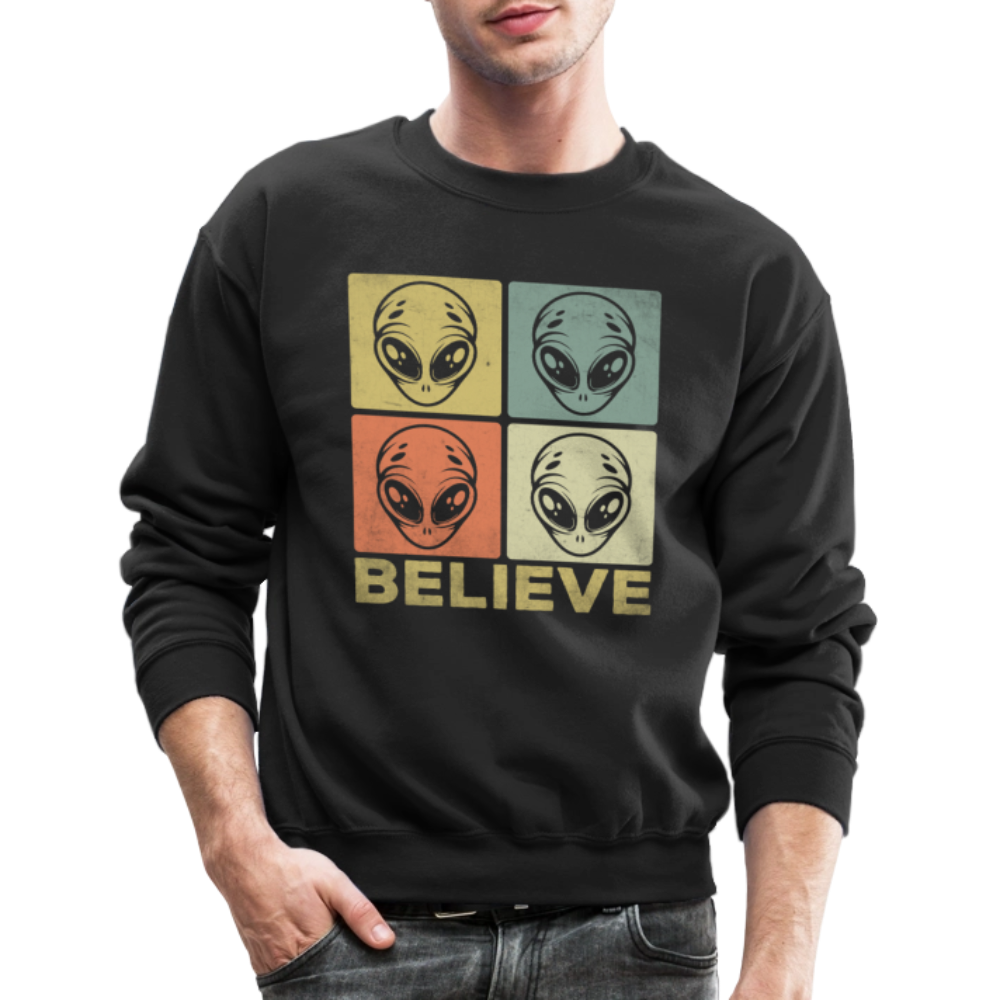 Believe Alien Sweatshirt – Fun UFO Style with Alien Faces Color: asphalt gray