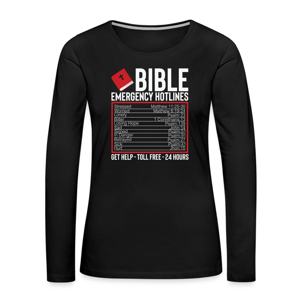 Bible Emergency Hotline (Scriptures) Women's Premium Long Sleeve T-Shirt - black