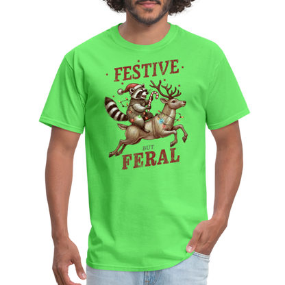 Festive But Feral Raccoon Christmas T-Shirt - kiwi