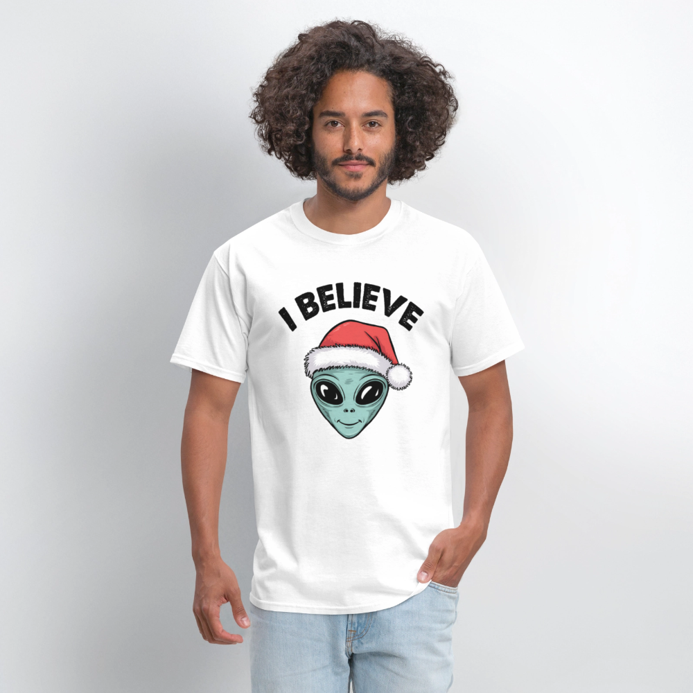I Believe in Santa T-Shirt – Funny Alien Christmas Tee Color: bright green