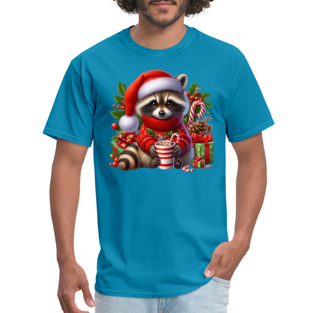 Christmas Cute Feral Raccoon T-Shirt - turquoise