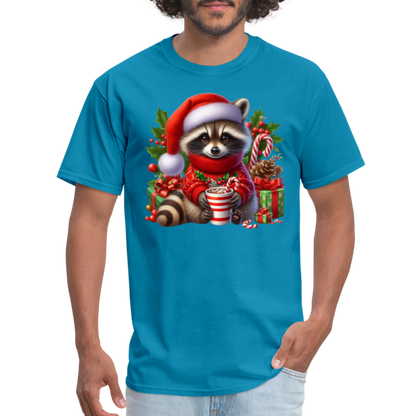 Christmas Cute Feral Raccoon T-Shirt - turquoise