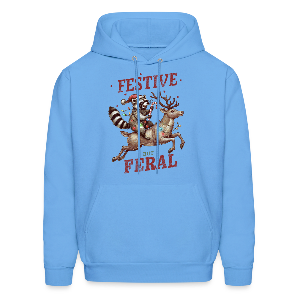 Festive But Feral Raccoon Christmas Hoodie - carolina blue