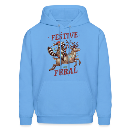 Festive But Feral Raccoon Christmas Hoodie - carolina blue