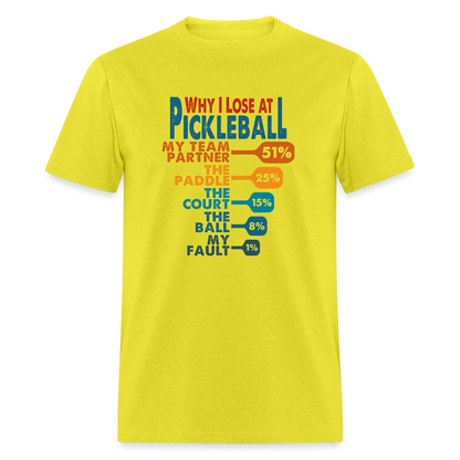 Why I Lose at Pickleball T-Shirt - yellow