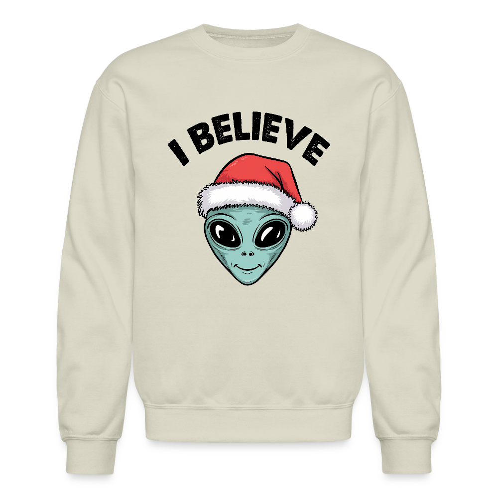 I Believe in Santa Sweatshirt – Funny Alien Christmas Style - Sand