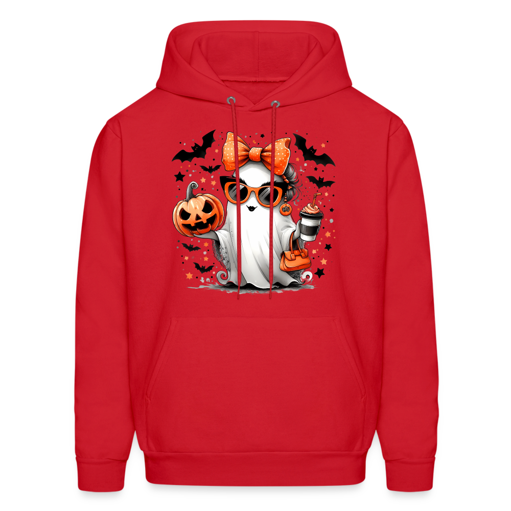 Cute Halloween Ghost with Pumpkins and Bats Hoodie (Halloween Mom) - red