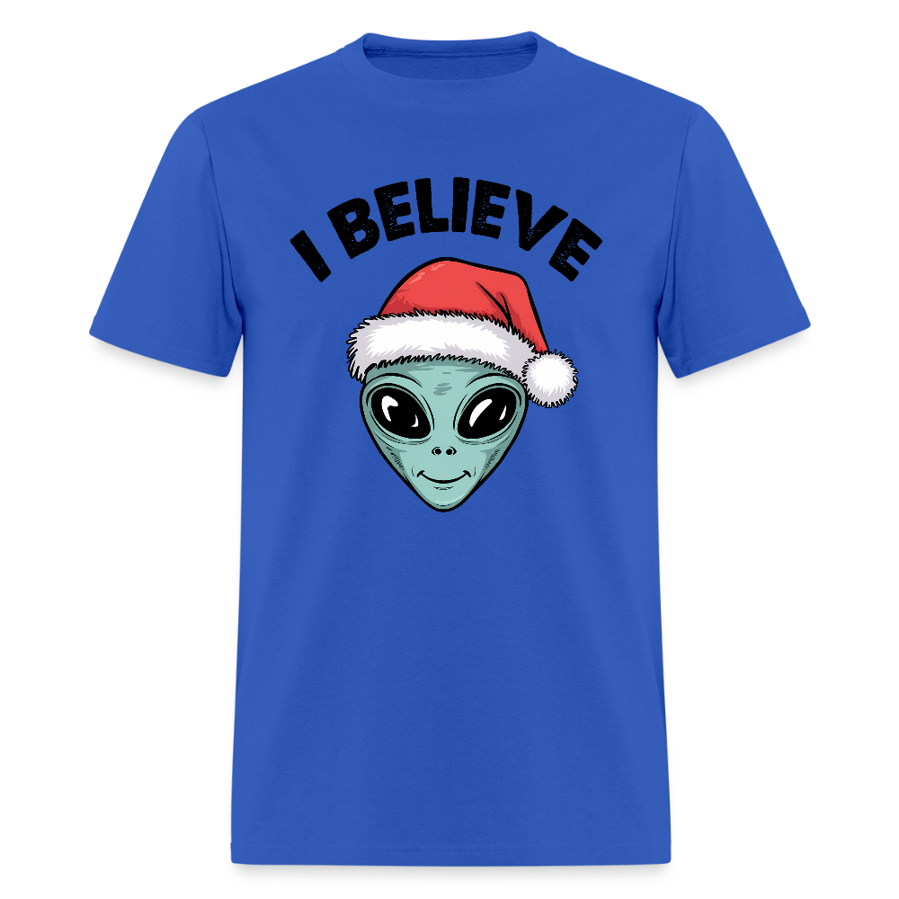 I Believe in Santa T-Shirt – Funny Alien Christmas Tee Color: royal blue