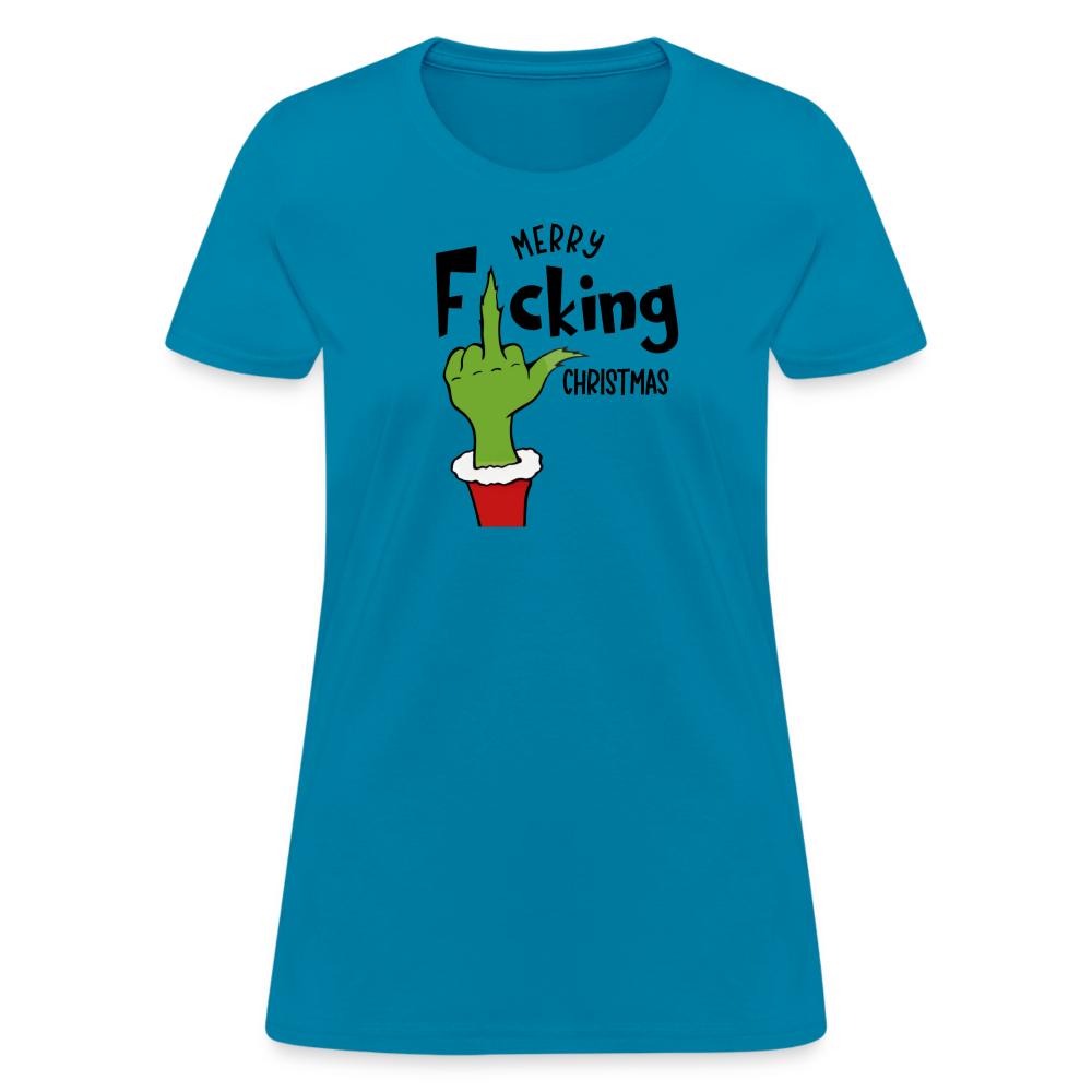 Merry F*cking Christmas grumpy Middle Finger Women's T-Shirt - turquoise