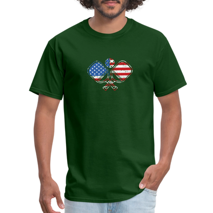 American Flag Pickleball Paddle T-Shirt - forest green