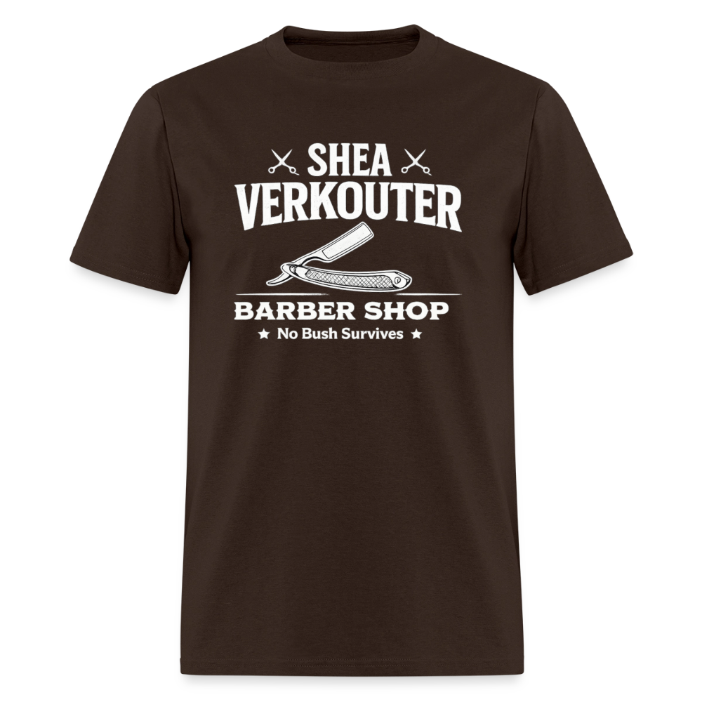 Shea Verkouter Barber Shop Funny Adult Humor T-Shirt Color: Brown