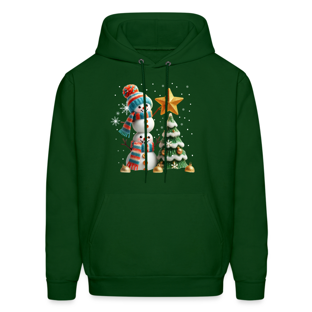 Cute Christmas Funny Snowman Decorating Tree Hoodie - forest green