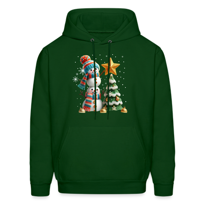 Cute Christmas Funny Snowman Decorating Tree Hoodie - forest green