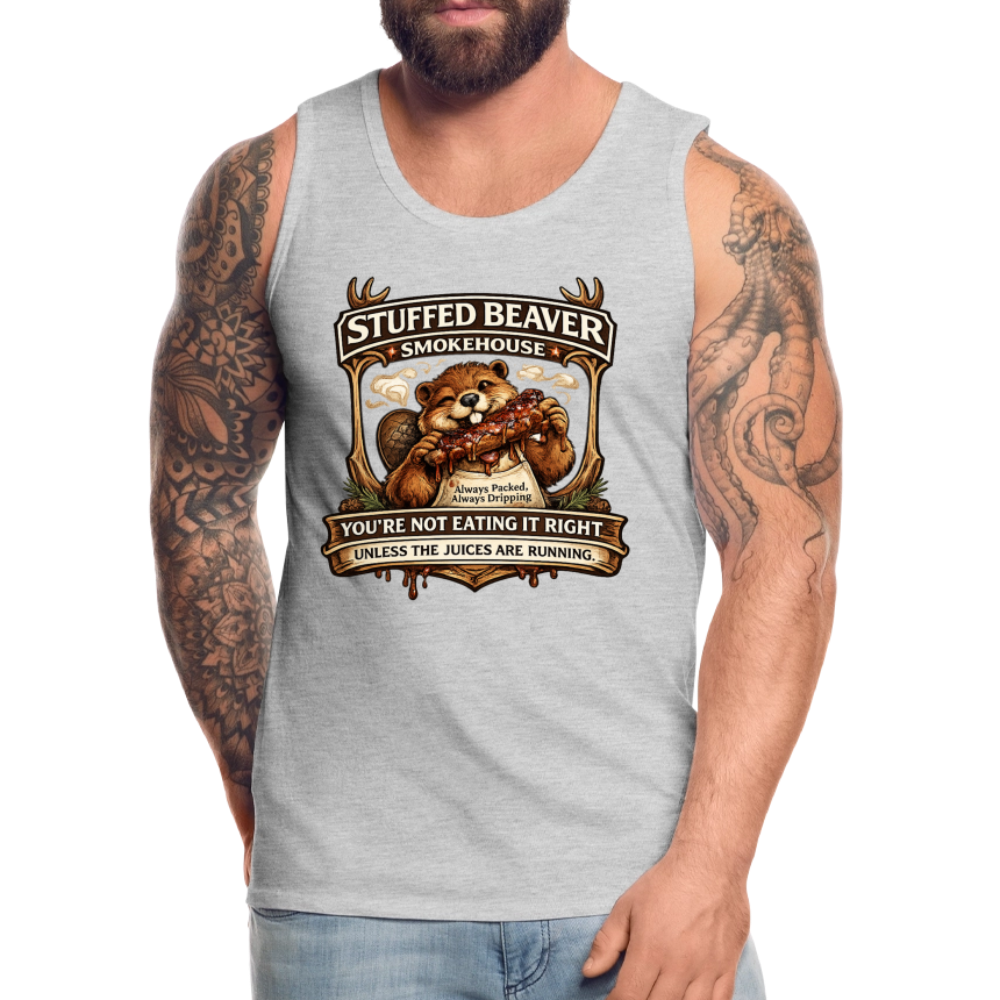 Stuffed Beaver Smokehouse Funny Tank Top Color: Deep Navy