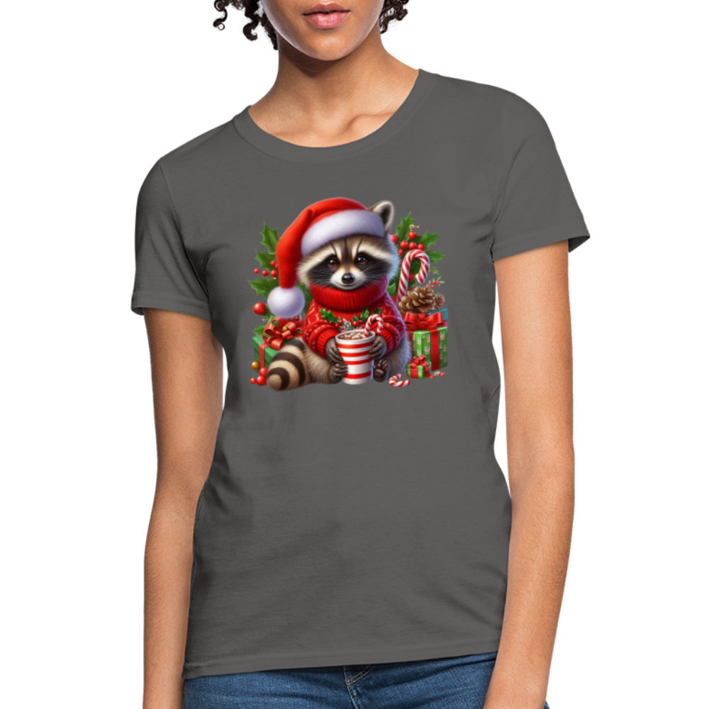 Christmas Cute Feral Raccoon Women's Contoured T-Shirt - charcoal