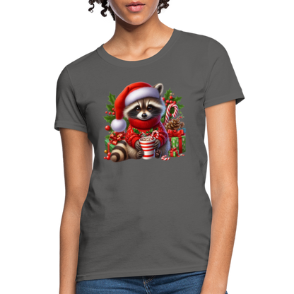 Christmas Cute Feral Raccoon Women's Contoured T-Shirt - charcoal