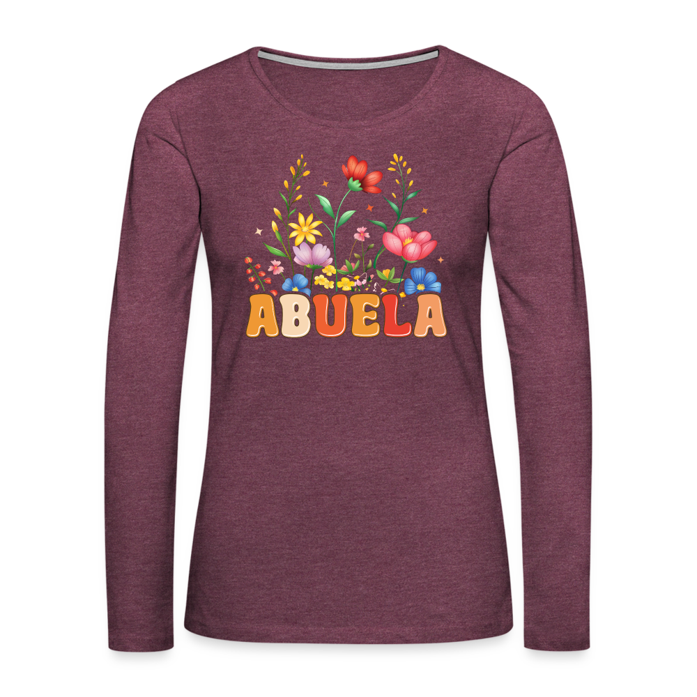 Abuela Premium Long Sleeve T-Shirt with Floral Design - heather burgundy