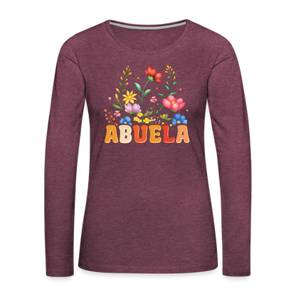 Abuela Premium Long Sleeve T-Shirt with Floral Design - heather burgundy