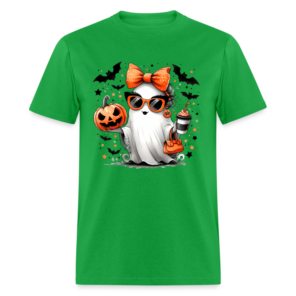 Cute Halloween Ghost with Pumpkins and Bats T-Shirt - bright green