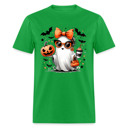 Cute Halloween Ghost with Pumpkins and Bats T-Shirt - bright green