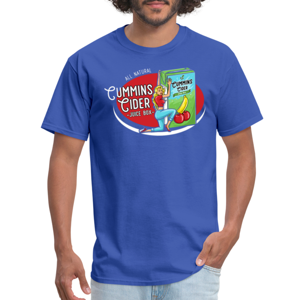 Cummins Cider Juice Box (Adult Sexual Humor) T-Shirt - royal blue