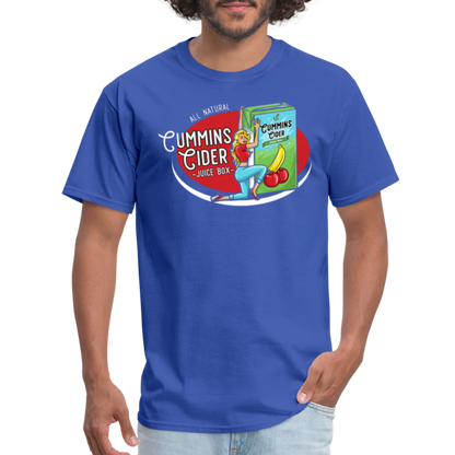 Cummins Cider Juice Box (Adult Sexual Humor) T-Shirt - royal blue