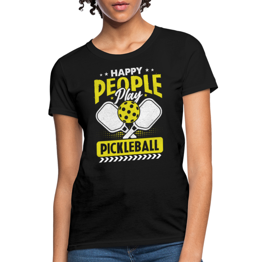 Happy People Play Pickleball Women's Contoured T-Shirt - black