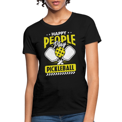 Happy People Play Pickleball Women's Contoured T-Shirt - black