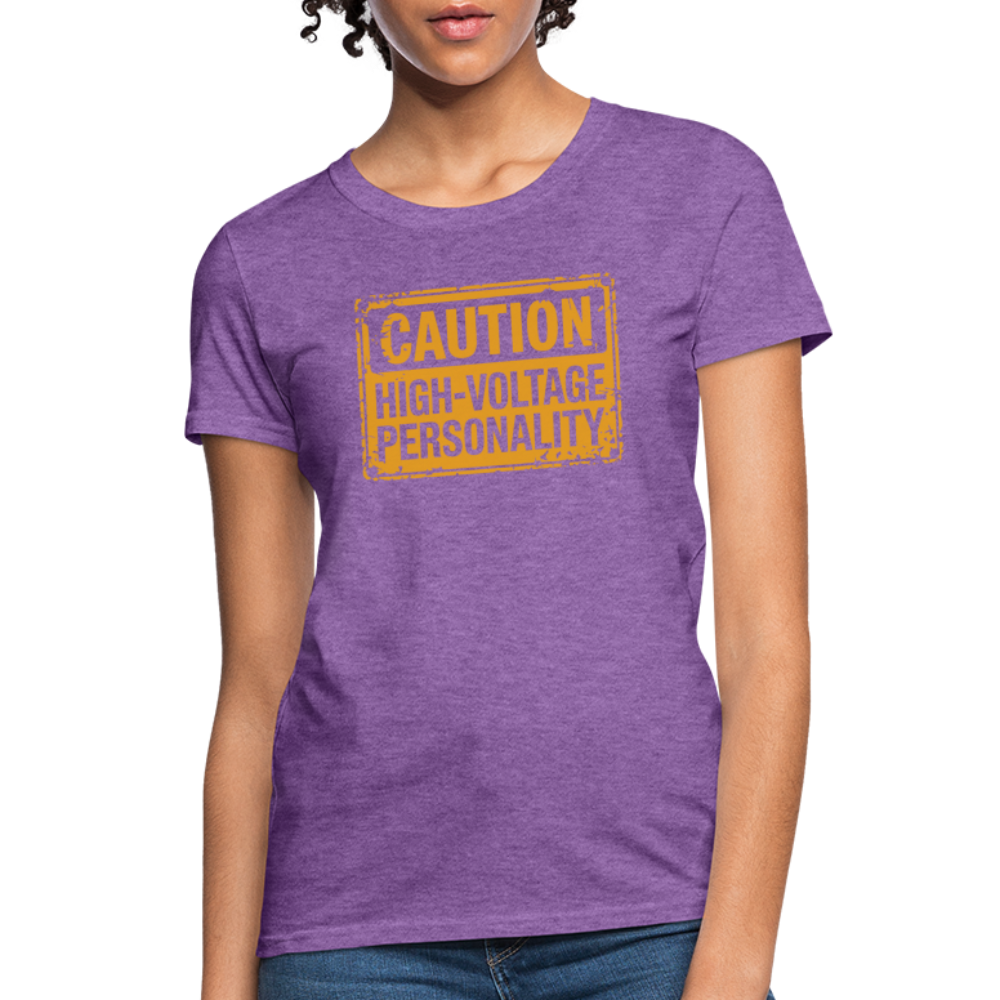 Caution High Voltage Personality Women's Contoured T-Shirt - purple heather