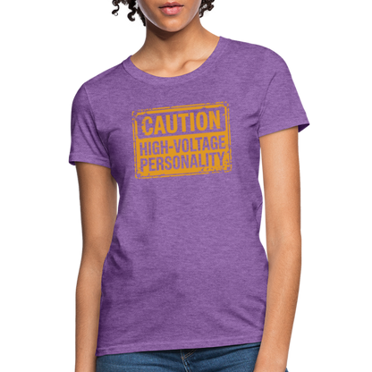 Caution High Voltage Personality Women's Contoured T-Shirt - purple heather