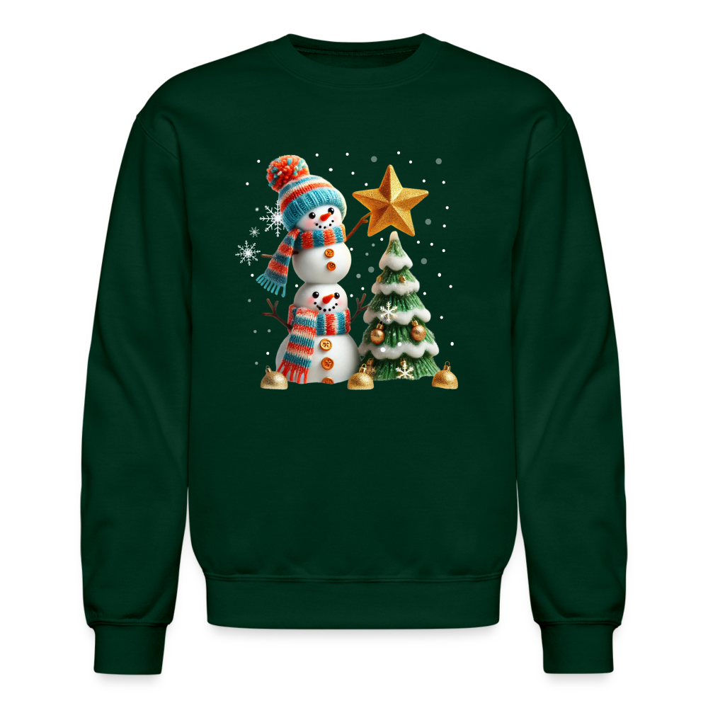 Cute Christmas Funny Snowman Decorating Tree Sweatshirt - forest green