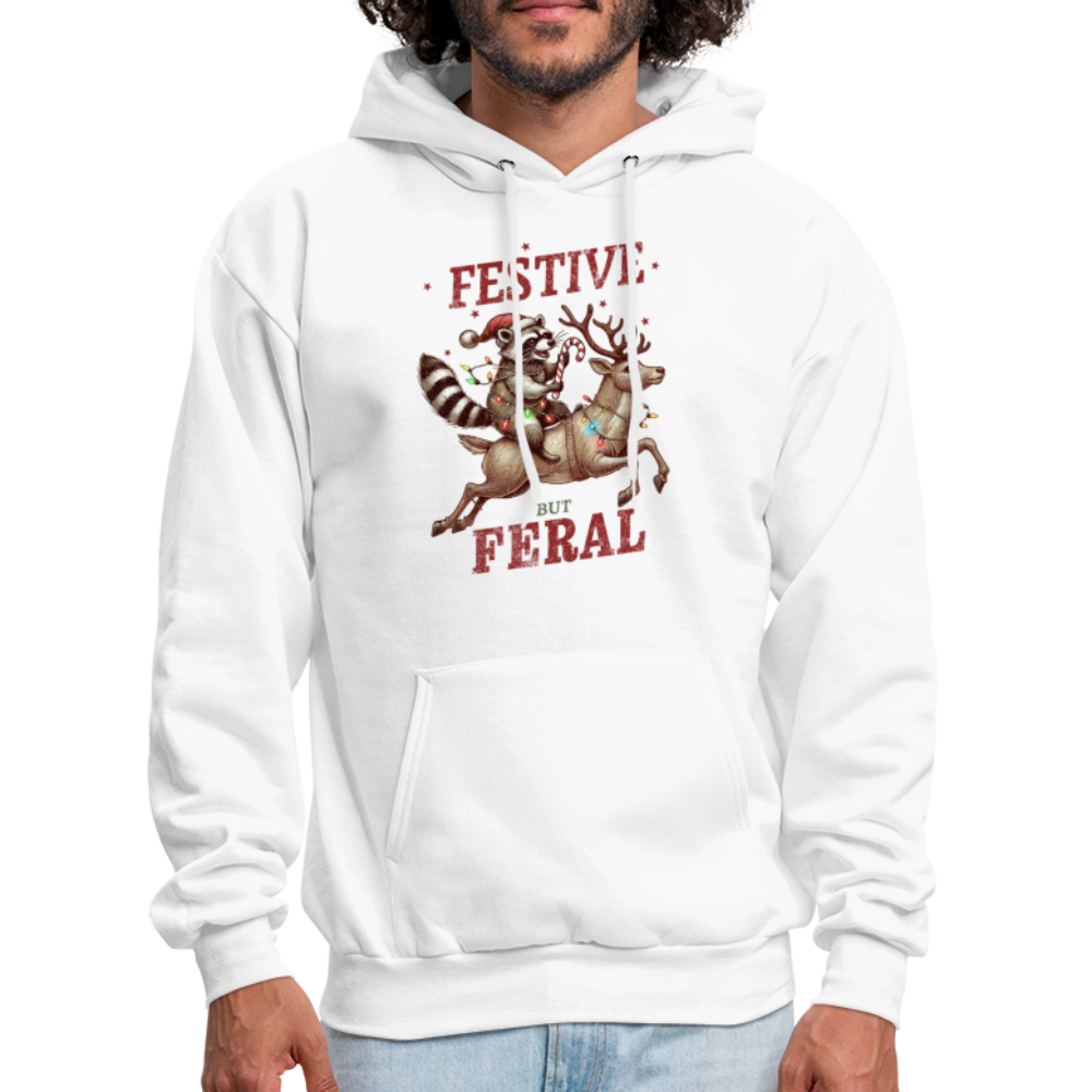 Festive But Feral Raccoon Christmas Hoodie - white