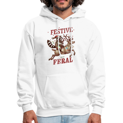 Festive But Feral Raccoon Christmas Hoodie - white