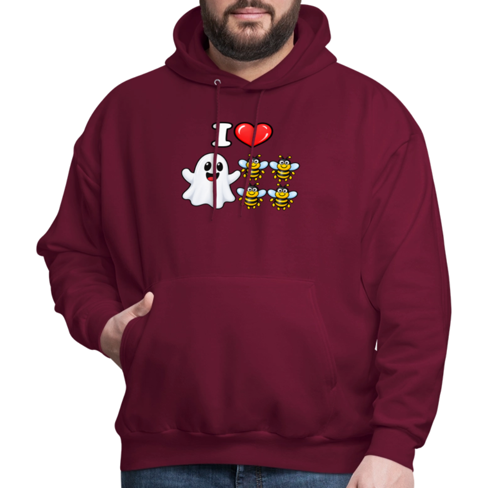 I Heart Boo Bees Hoodie – Funny Halloween Adult Humor - burgundy